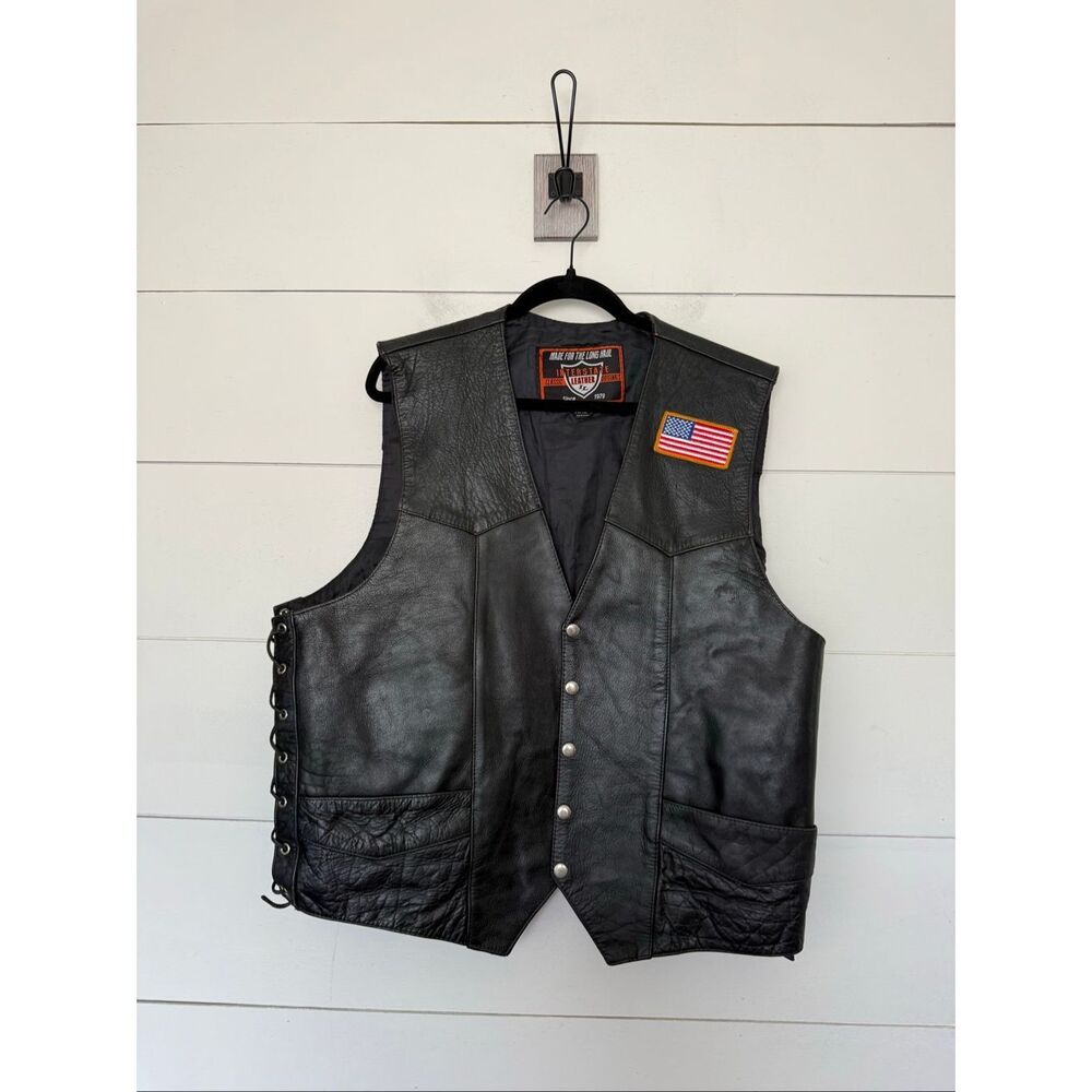 Interstate Men’s XXL American Flag 100% Leather Motorcycle Vest